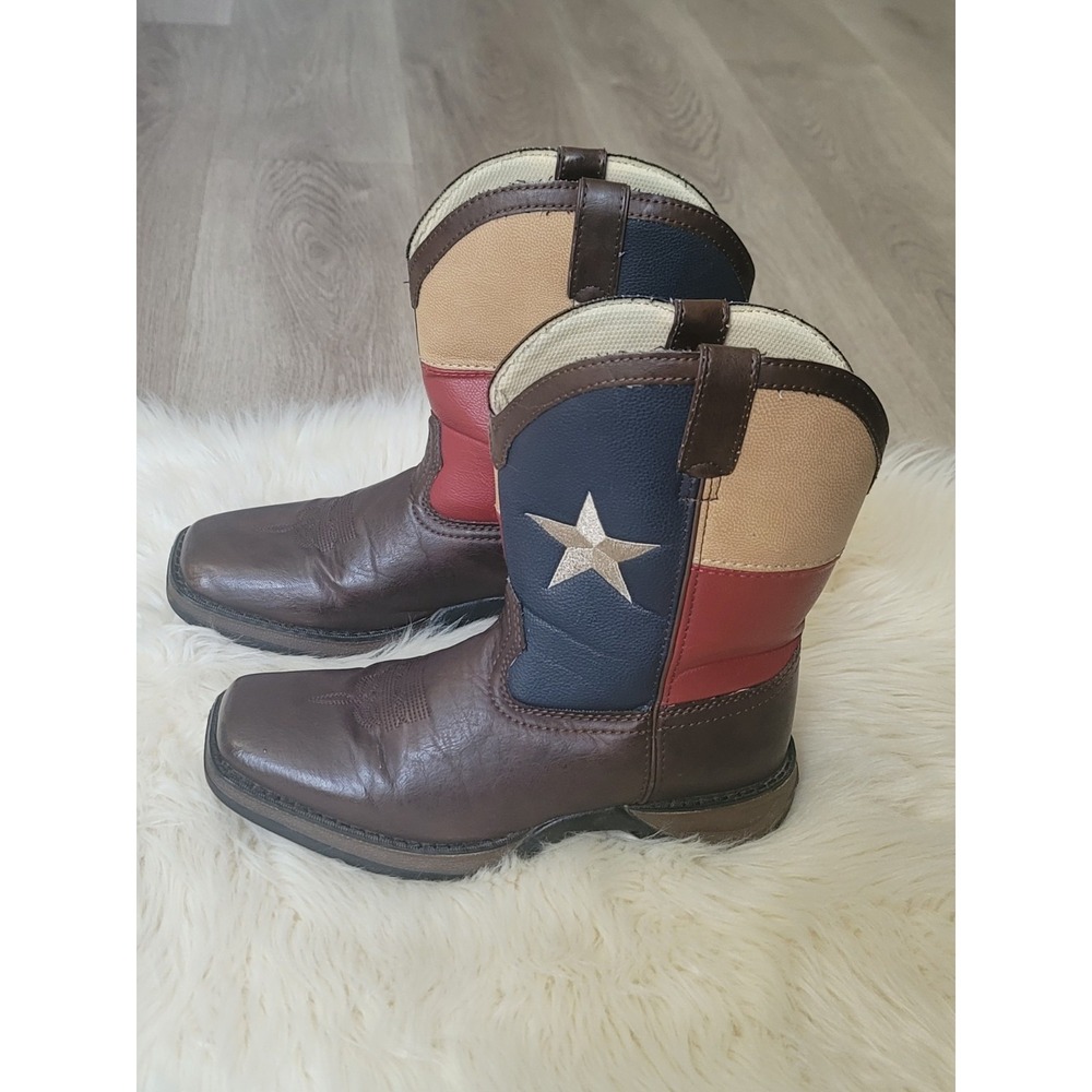Durango Lil' Kid's Western Boots Size 5M Brown Texas Flag Star Square Toe BT246